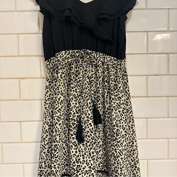 🍓Main Strip Long Maxi Dress Black off shoulder adjustable strap Cheetah Size S - Picture 8 of 11